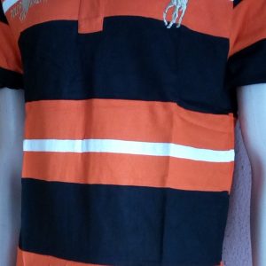 Orange Coloured with Black and White Stripe Polo T-shirt. XL