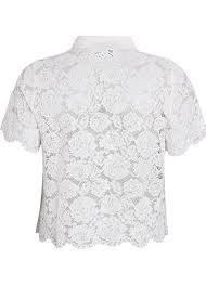 Ladies, Lace Top, with, a Collar Neck, Buttoned at the Back, with Lace Short Sleeve.